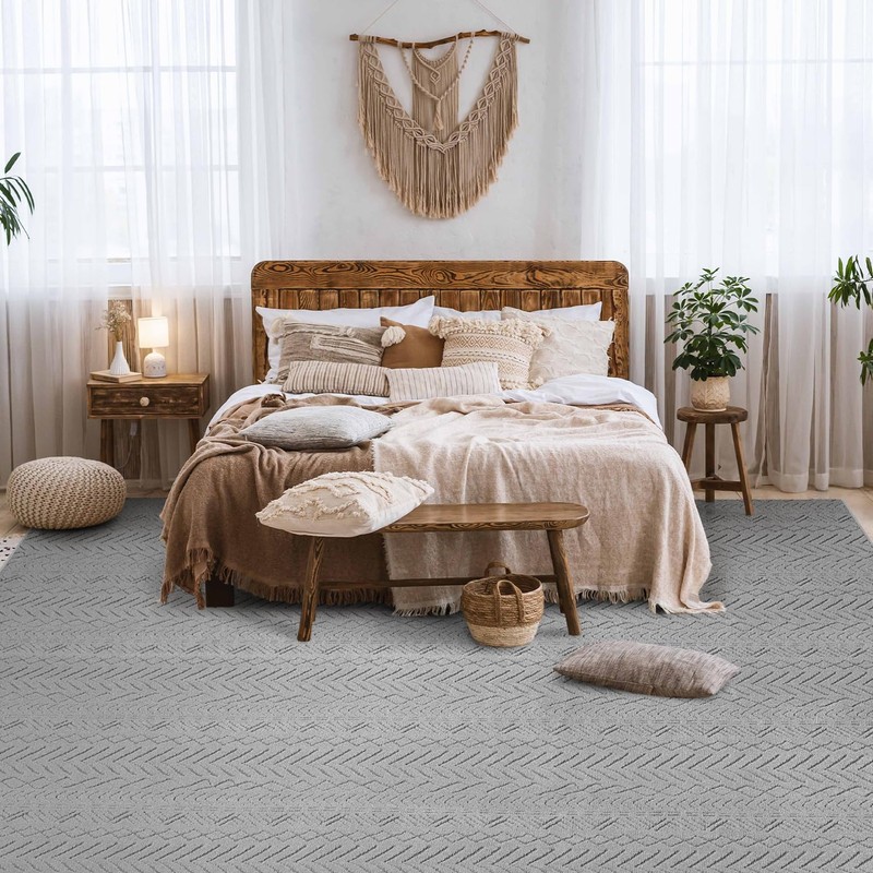 AMOAMI-Washable Area Rugs 9x12-Boho Light Grey Rugs for Living Room