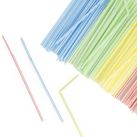 Yucenora 200 PCS Striped Flexible Drinking Straws, Multicolored Plastic Disposable Long Bendable Straws for Drinking(Striped)