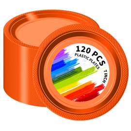 CC-SLZP 120 PCS Orange Plastic Plates, 7 Inch Disposable Dessert Plates for Party Heavy Duty Plastic Dinnerware Sets for Wedding Easter Picnic BBQ (Orange, 7")