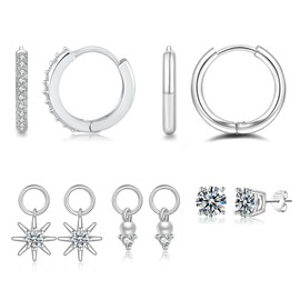 Senteria Small Silver Hoop Earrings for Women 925 Sterling Silver Hoop Earrings Set Interchangeable Silver Dangle Hoop Earrings Hypoallergenic Silver Cartilage Huggie Earrings