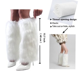 WELLATENT Fur Leg Warmers, Faux Fuzzy Furry Boot Covers for Women Girl Y2K Costume Party Accessory Set.