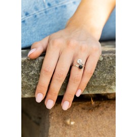 Ring 925 Silver Stone Adjustable Gemstone Real Silver Women's Sterling Silver Gift (MRV-102), Silver Gemstone, Onyx