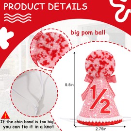 WAHAWU Bow Half Birthday Hat for Girls - Pink 1/2 Birthday Cone Hat, 1/2 Berry Theme Party, Baby Strawberry Photo Props (Red Bow Half hat)