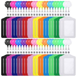 48pcs Retractable Badge Reels Multicolor Name ID Card Holder PU Leather Business Badge Holder Decorative with Clip Vertical ID Badges Holders for Students Teachers Nurses Doctors Office School Travel
