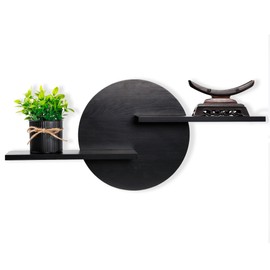 Hukalw Black Circle Wood Wall Floating Shelf, Round Decorative Display Wall Mount Shelf, Hanging Shelves for Living Room, Bedroom, Bathroom, Home Office Wooden Wall Art Decor