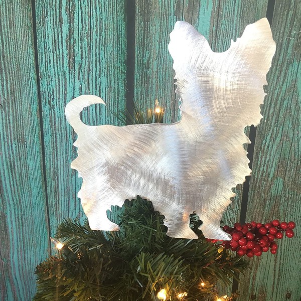 PT Hudson Alumi-Art Yorkshire Terrier, Yorkie, Dog Christmas Tree Topper, Wreath Decoration, Holiday Decoration, Metal, Silver, pet Memorial