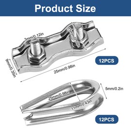 24 Stück Drahtseilklemmen Set mit 12 M3 Duplex Klemme Und 12 Drahtseil Kauschen 3mm, 304 Edelstahl Stahlseil Drahtklemme, Wiederverwendbare Seilklemmen für 3mm Stahlseil Seil, Wäscheleine, Markise