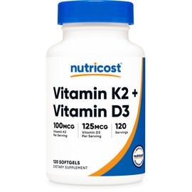 Nutricost Vitamin K2 (MK7) (100mcg) + Vitamin D3 (5000 IU) 120 Softgels - Gluten Free and Non-GMO