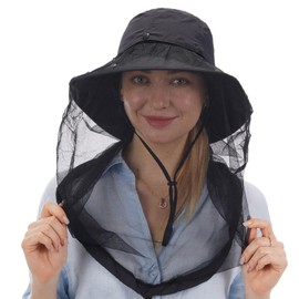 USHAKE Head Net Hat, Safari Hat Sun Hat Bucket Hat with Hidden Net Mesh Black