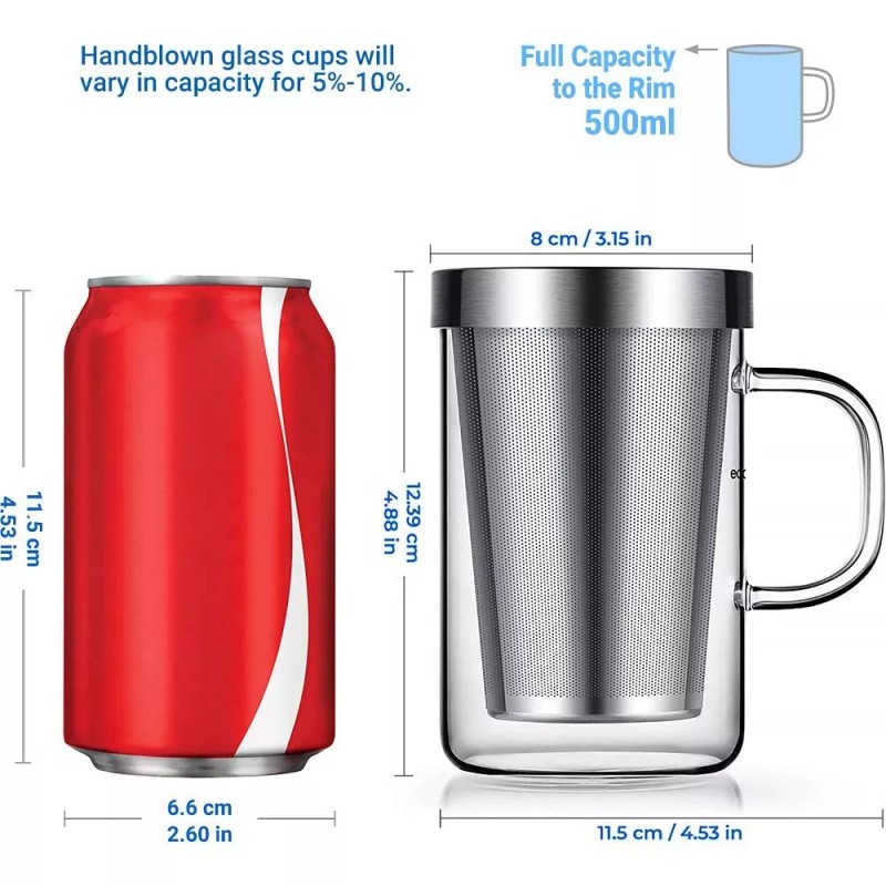 ecooe 16.9 Oz Borosilicate Glass Tea Mug Cup Tea Glasses