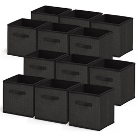 Nestl Foldable Storage Bins - 12 Cube Organizer With Handles for Closet, Bedroom, Playroom - 11-Inch Black Fabric Baskets