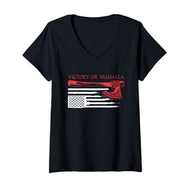 Womens Victory Or Valhalla US Flag Axe Viking Norseman Norse Celtic V-Neck T-Shirt