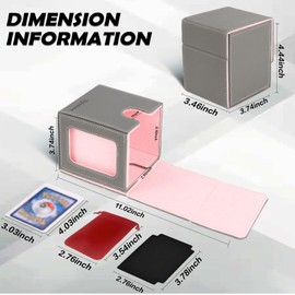 YLjindoia MTG Deck Box for Commander Display, PU Leather MTG Card Storage Box Holds 100 Double-Sleeved Cards, TCG Card Deck Box with 2 Dividers, 1 Drawstring Bag and 1 Toploader(Grey&Pink)