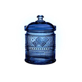 Godinger Canister Storage Container, Non Leaded Crystal Storage Canister Blue - 4X6