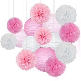 GOSYOBS Paper Lanterns, Lantern Decorations, Spring, Cherry Blossoms, Set of 15, Paper Flowers, Pom Poms, Birthdays, Garlands, Birthday Decorations, Weddings, Graduation Ceremonies, Celebrations, Photographs, Cultural Festivals, Decoration