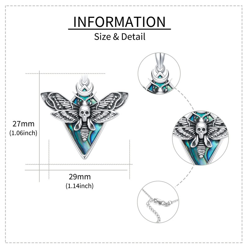 CUPENDA Moth Necklace Sterling Silver Death Skull Moth Pendant Necklace