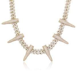 JINAO 14MM Bullet Miami Cuban Link Charm Chain Necklace Hip Hop 18K Gold Plated Full Iced Out Cubic Zirconia Biker Punk Chain for Men (Gold, 18)