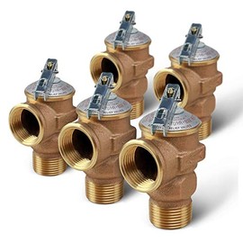 Midline Valve GUHW-QSW256-5 Pressure Relief Valve for Tankless Water Heater, Forged Brass, 3/4 in. FIP x MIP (5 Pack)