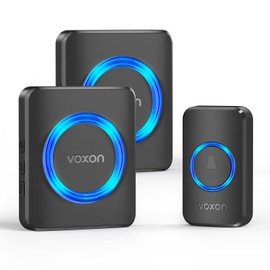 VOXON Wireless Bell, 400 m Range Doorbell Wireless Set, IP65 Outdoor Waterproof Bell Front Door with 2 Receivers, Plug-in Doorbell with LED Flash, 5 Volume Levels, 38 Melodies (Black)