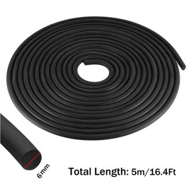 TOP-VIGOR Foam Rubber Weather Seal Strip, 6mm Dia x 5 M(L) Round Solid Rubber Weather Stripping O Type Tubing Door Seal Strip for Door, Window, Cars, Home