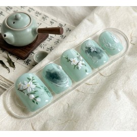 07:20AM, Yeonwoo (烟雨) |Oriental white plum nail - square / 07:20AM, 연우(烟雨) | 동양풍 백매화 네일 - 스퀘어