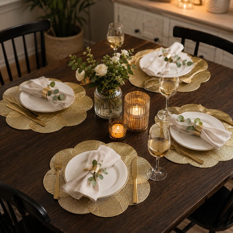 FAVE Luxury Gold Round Table Mats Set of 6 15