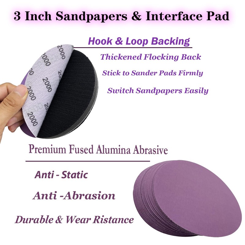 3 Inch 3000 Grit Wet Dry Sandpaper, 50pcs Sanding Disc,