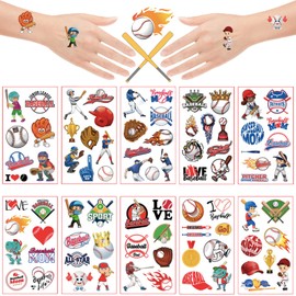 10 Sheets Baseball Tattoo Stickers for Kids,100+ Baseball Mixed Patterns Temporary Fake Waterproof Face Body Tattoo Sticker for Baseball Fans Baseball Game Celebration Party Decoration