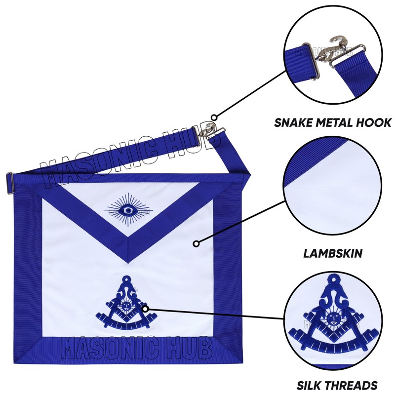 100% Lambskin MASONIC PAST MASTER APRON Handcrafted with Blue Silk