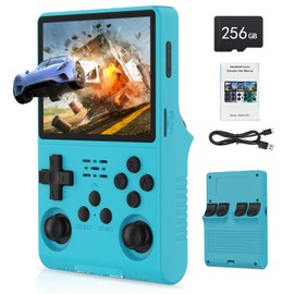 FVBADE[30000 in 1 R40S PRO Handheld Game Console 3.5 inch IPS Screen Mini Retro Console 3800mAh Portable Pocket Arcade 45+ Mainstream Emulator 256G TF Card Transparent.(Blue)