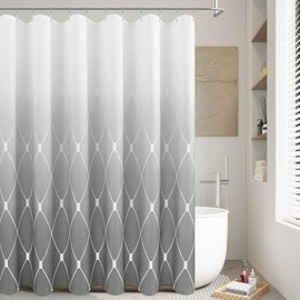 SPWIY Grey and White Shower Curtain Sets for Bathroom, Modern Cool Ombre Geometric Waffle Cloth Fabric Polyester Shower Curtains for Mens, Durable and Machine Washable, 72 x 72 Inches