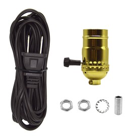 ECUDIS Lamp Light Kit, Repair or Rewiring Table Lamp Kit, 3 Way Brass Plated Socket and 8 Foot Brown Matching Cord Set with Essential Hardware for Vintage Lamps or Other DIY Lighting Fixtures