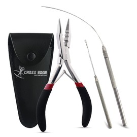 Pro Hair Extension Tools Mini 3 Holes Silicone Micro Beads & Nano Rings Hair Extensions Opener & Remover Pliers Hair Tinsel Feathers Fitting Plier Micro Bead Crimping Plier (Silver Tools Kit)