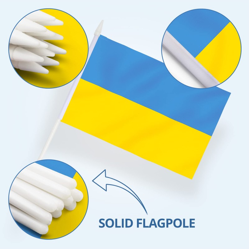 Anley Ukraine Mini Flag 12 Pack - Hand Held Small