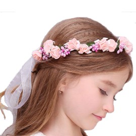 Peony Dream Flower Hair Accessories Garland Bracelet Set for Kids, Pink