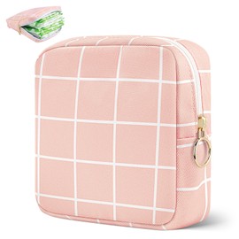 Desing Wish Sanitary Pad Storage Bag Portable Period Bag for Teen Pads/Sanitary Napkins/Small Tampons, Sanitary Napkin Storage Bag First Period Gifts for Teen Girls (Peach Plaid)