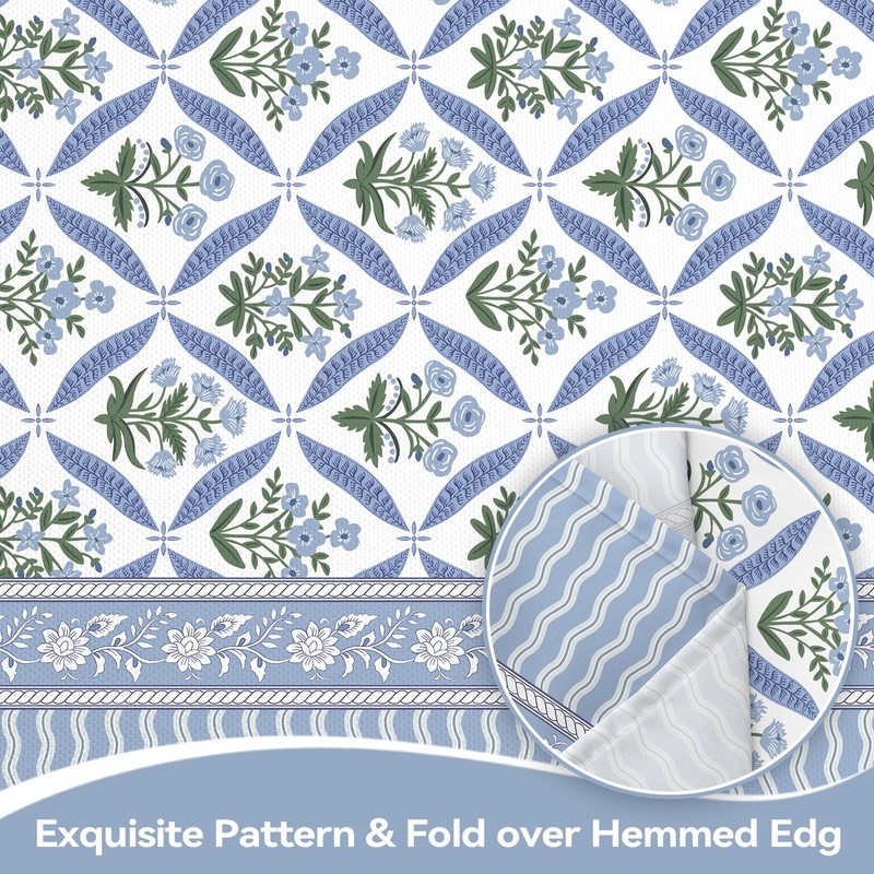 hometrixx Block Print Floral Washable Rectangle Table Cloth Blue 140x180cm