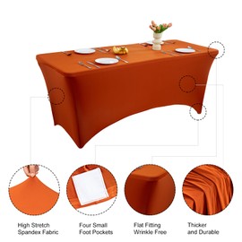 FUANGUI Spandex Rectangle Fitted Tablecloth,6FT Rectangular Fitted Table Cloth Washable and Wrinkle Resistant Rectangular Patio Table Cover Table Protector for Party,Christmas,Thanksgiving,Banquet