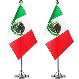 WXTWK 2 Pack Mexico Flag Mexican Desk Flag Small Mini Mexican Table Flags With Stand Base,Home Office Festival Events Celebration Decorations