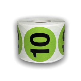 500 Labels 2" Round Number 10 Lime Green Inventory Identification Coding Office Product Numbers Stickers