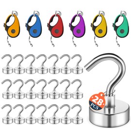 FINDMAG 28 Pack Magnetic Hooks, 30LB Strong Magnet Hooks for Cruise Cabins, Heavy Duty Magnets with Hook for Hanging Dog Leash, Locker, Toolbox, Storage and Grill (Silver)