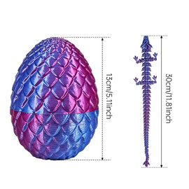 3D Printed Dragon in Egg, Articulated Dragon Crystal Dragon with Egg, Mystery Flexible Joints Dragon Fidget Toy Easter Egg Hunt, Home Office Executive Desk Toys Gift for Kids Adults (laser purple)