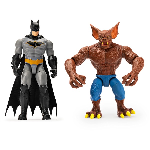BATMAN DC Comics, 4-Inch and Man-BAT Action Figures for Boys with 6 Mystery Accessories, 2 Piece Set