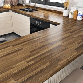 WESTICK Kitchen Butcher Block Countertop Contact Paper Waterproof Butcher Block Wood Peel and Stick Wallpaper Removable Brown Wood Contact Paper for Countertops Tables Desk Cabinets Walls 15.8" x 80"