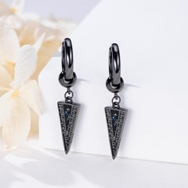 KoyeKei Viking Runes Hoop Earrings for Men Women 925 Sterling Silver Black Spike Abalone Shell Dangle Drop Huggie Earrings Norse Pagan Jewelry Fathers Day Birthday Gifts for Husband Dad