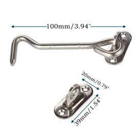 2 Set Stainless Steel Cabin Hook and Eye Latch Heavy Duty Door Gate Latch Door Hook and Eye Lock with Screws for Internal Doors Brace Patio Window Cabinet Wooden Gates Shed(Silver 4 Inch)