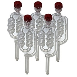 5 x Bubbler Airlocks with Red Dust Caps for Homebrew