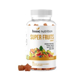 Basic Nutrition SuperFruits Gummies with Collagen-Promoting Mixed Fruit Blend for Beauty and Skin Care | Natural Raspberry Watermelon Flavor | Non-GMO Plant-Based, Vegan, Gluten-Free & Gelatin Free