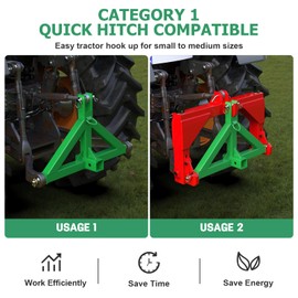 3 Point Trailer Hitch with 2" Receiver Quick Hitch Compatible with Category 1 Tractors(Green), Heavy Duty Towing Hitch Tractor Drawbar Hitch Adapter for BX, Kubota, John Deere, NorTrac, Kioti, Yanmar