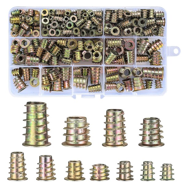 TOP-VIGOR 230Pcs Threaded Insert Nuts for Wood, M4/M5/M6/M8/M10 Insert Hex